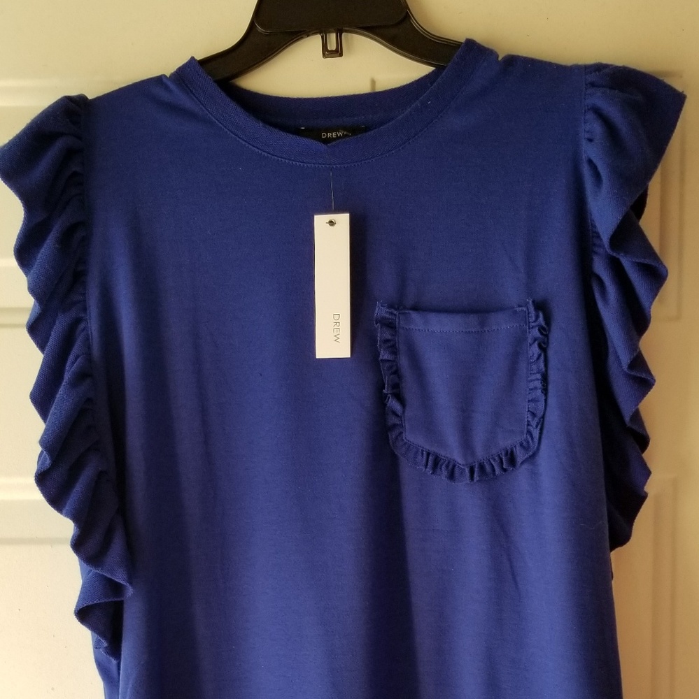 NWT DREW Blue Ruffled Top